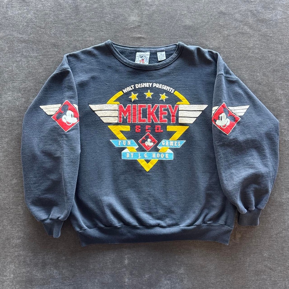 Vintage 80s Disney Mickey Mouse Crewneck Sweatshirt JC Hook Black Large